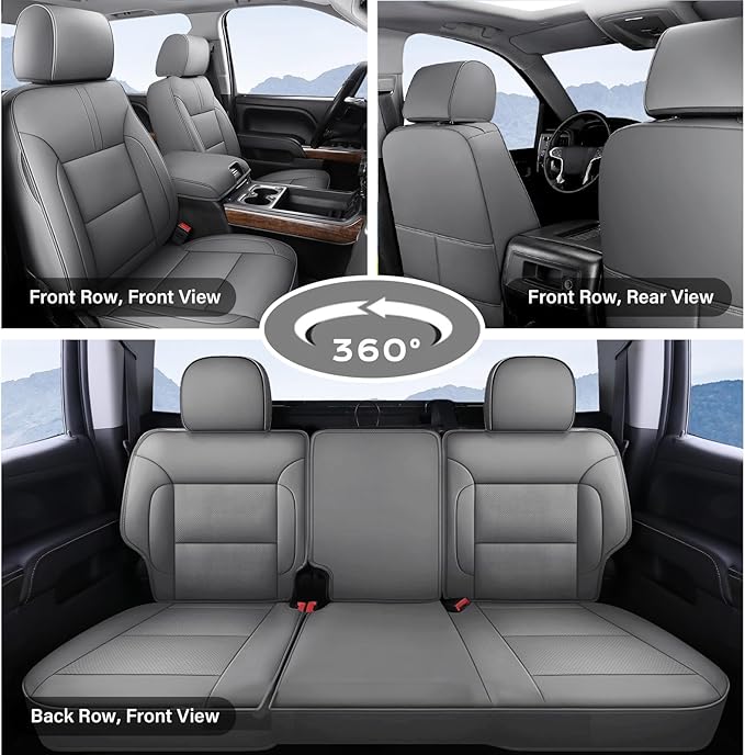 Coverado Silverado Seat Covers Full Set, Faux Leather Car Seat Covers Fit for Chevy Silverado GMC Sierra 2007-2013 & 2019-202