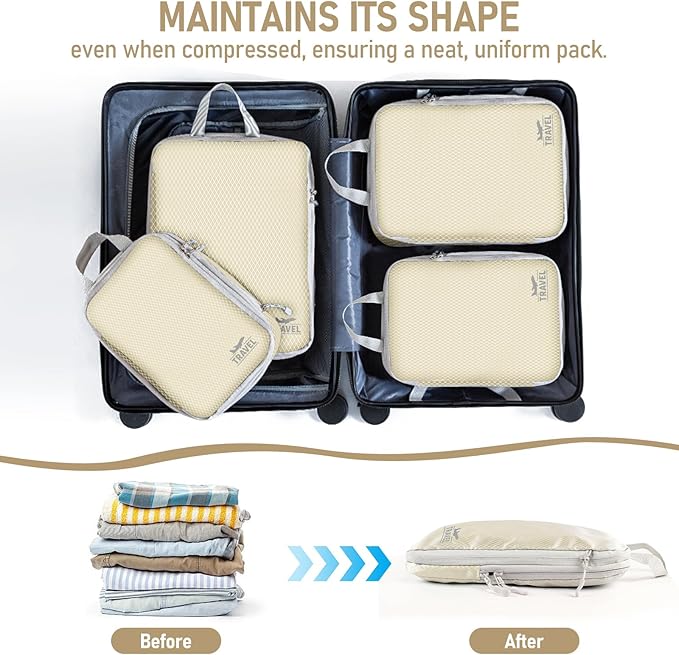 6 Set Compression Packing Cubes, Suitcase Organizer, Lightweight Travel Essentials, Compression Bags For Travel Accessories L