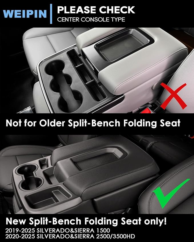 Silverado Sierra Center Console Organizer - Compatible with 2019-2026 Chevy Silverado/GMC Sierra 1500 - 2020-2026 Chevrolet Silverado/ Sierra 2500HD 3500HD - (Split-Bench Folding Seat) - 2 Pack Red