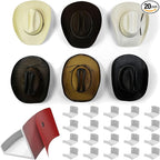 Modern JP Adhesive Hat Hooks for Wall (20-Pack) - Cowboy Hat Rack, Wide Brim Hat Organizer, Strong Hold Hat Hangers for Wall 