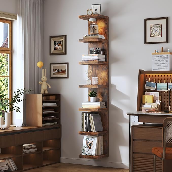 7-Tier Wall Shelf Unit with USB Rechargeable Led Light (Remote Controlled),Versatile Floating Display Shelves,Lack Style Wall