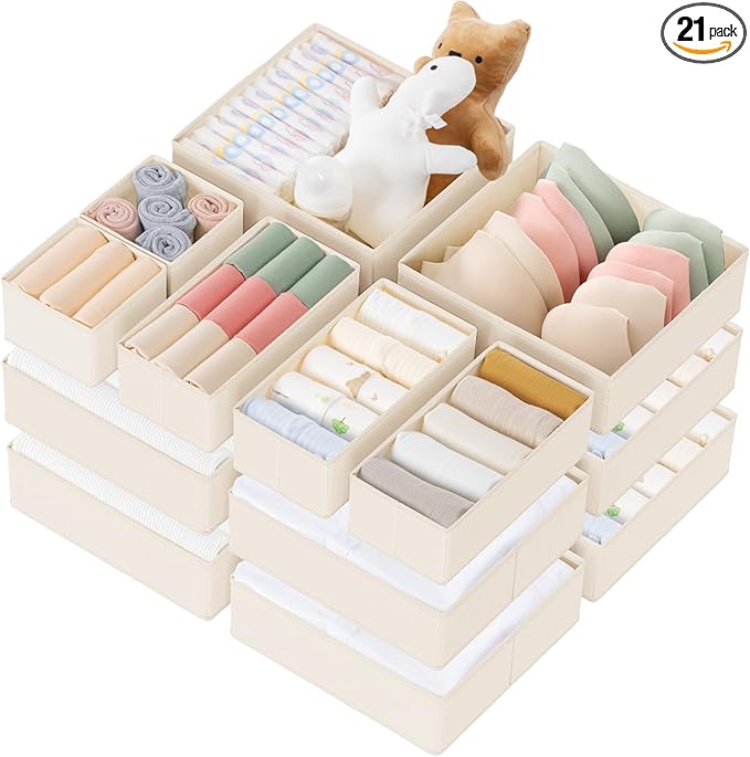 Criusia Drawer Organizer Clothes, 21 Pack Dresser Organizer for Baby Clothes, Underwear, Sock - Foldable Closet Organization 