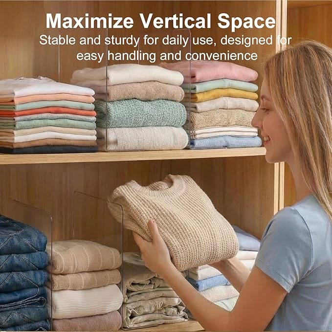 SortNStore Shelf Dividers for Closet Organization: 12" Tall x 12" Deep, Taller Adhesive Separators Features Acrylic Material 