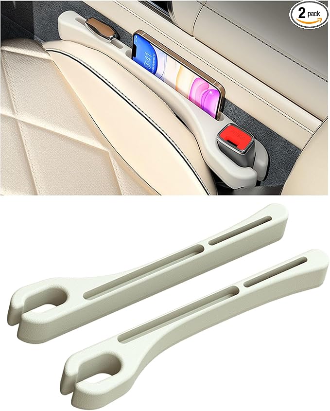 Car Seat Gap Filler, Leather Car Gap Filler Universal Fit for Most Cars and Trucks, Fill The Gap Between Seat and Consoles, Prevents Things from Falling Out, Pack of 2 PCS (Beige)