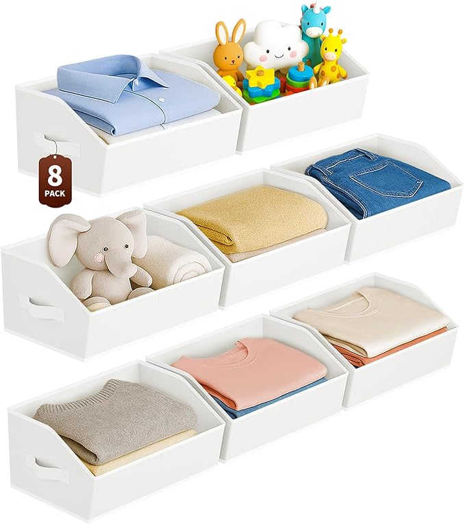 Homsorout Large Closet Organizers and Storage Bins - 8 Pack Trapezoid Storage Baskets for Shelves, Foldable Fabric Baskets wi