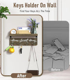 buways Wall-Mounted Key and Mail Holder, Wooden Key Rack with 4 Double Key Hooks, Rustic Home Decor for Entryway