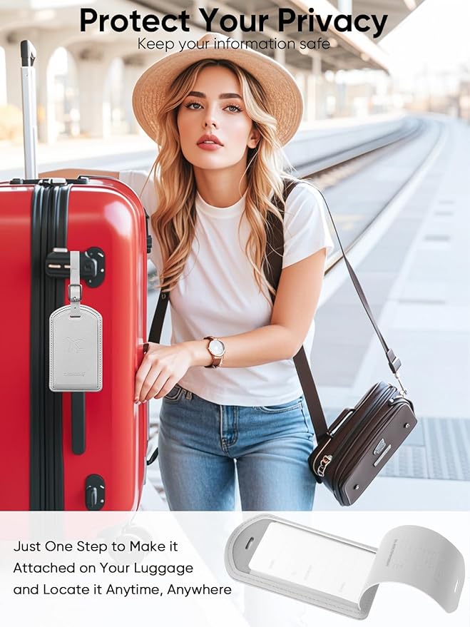 Luggage Tags Built-in Anti-Loss Tracker, Luxury Leather Luggage Tags for Suitcase, Travel Bags, Backpacks, Travel Organizer f