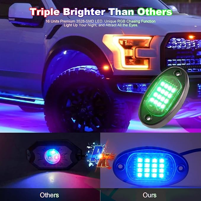 10 Pods RGB LED Rock Lights for Truck ATV UTV Golf Cart Offroad RZR Pickup SUV, Waterproof Multicolor Underglow Kit for Cars with APP Music Mode, Vehicle Underbody Light Underneath Accent 12V