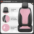 Coverado Car Seat Cover 5 Seats, Leather Seat Covers Full Set, Durable Waterproof Car Seat Protectors, Black and Pink Seat Co
