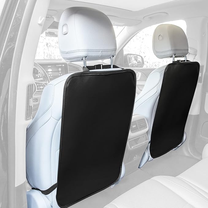 FH Group Faux Leather Auto Seat Back Kick Protectors, Heavy Duty Car Kick Mats for Kids –2-Pack Back Seat Protector for Drive