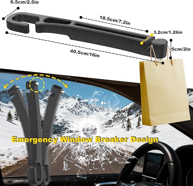 Car Seat Gap Filler 2 Pack with Organizer Hook Function & Car Glass Breaker,Prevents Small Items Tools from Falling Gap Stopper Seat Side Gap Filler for All Cars