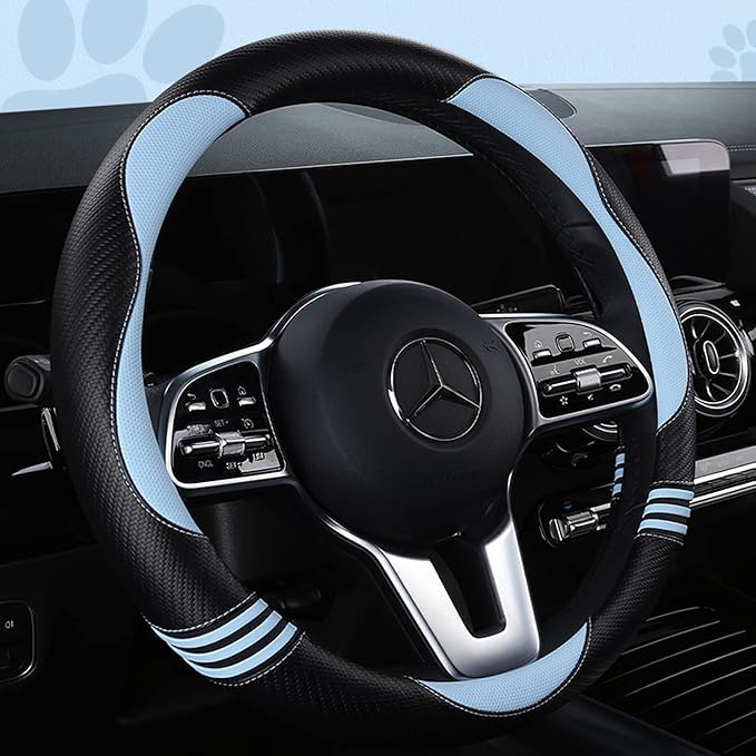 HighnessHwoo Car Steering Wheel Covers for Women Girl Padded Carbon Fiber PU Leather Cute Cartoon Auto Interior Accessories f