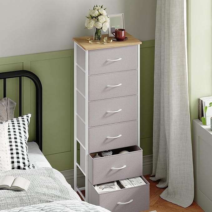 Somdot Tall Dresser for Bedroom with 6 Drawers, Storage Organizer Chest of Drawers with Removable Fabric Bins for Closet Beds