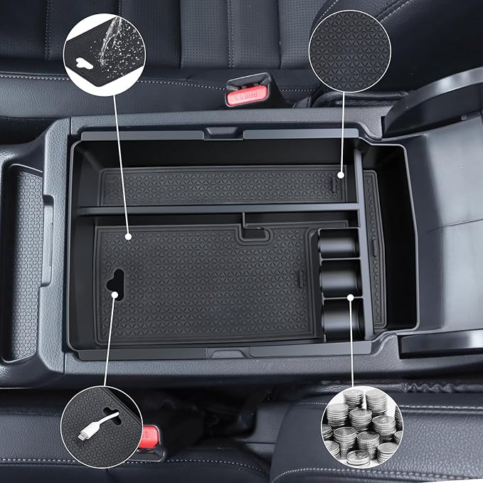 Center Console Organizer for 2023-2025 Honda CR-V, Armrest Storage Tray with Magnetic Hidden Organizer Charging Station Caddy, ABS Car Interior Accessories OEM Style Leather Texture-3PCS