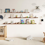 Fun Memories Picture Ledge Shelf, 60 Inch Floating Shelves Set of 2, Large Nursery Book Shelves for Toys Storage, Kids Booksh