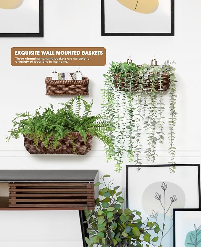 AceList Wall Hanging Basket, Boho Style Hand-Woven Hanging Storage Baskets - Set of 3, Ideal for Boho Room Decor, Kitchen, Ga