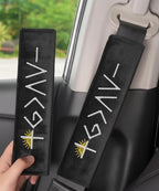 2 Pack Car Seat Belt Cover Pads with 3 PCS God is Greater Than the Highs and Lows Rearview Mirror Stickers, Christian Car Accessories Set for Women and Men