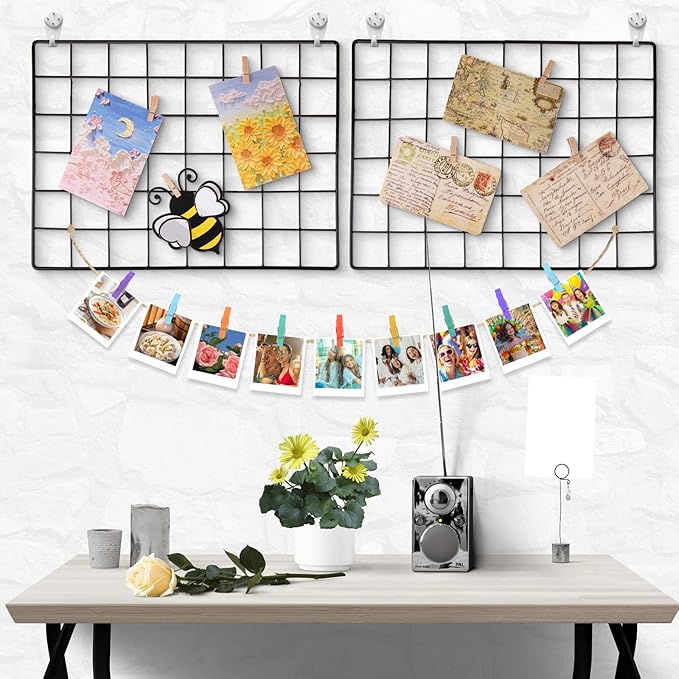 6 Pack 16 x 12 Inch Black Wall Grid Wire Panel with Accessories 1 Black Hanging Wire Basket, 1 Shelf, 1 Hook Rack, 2 Letter S