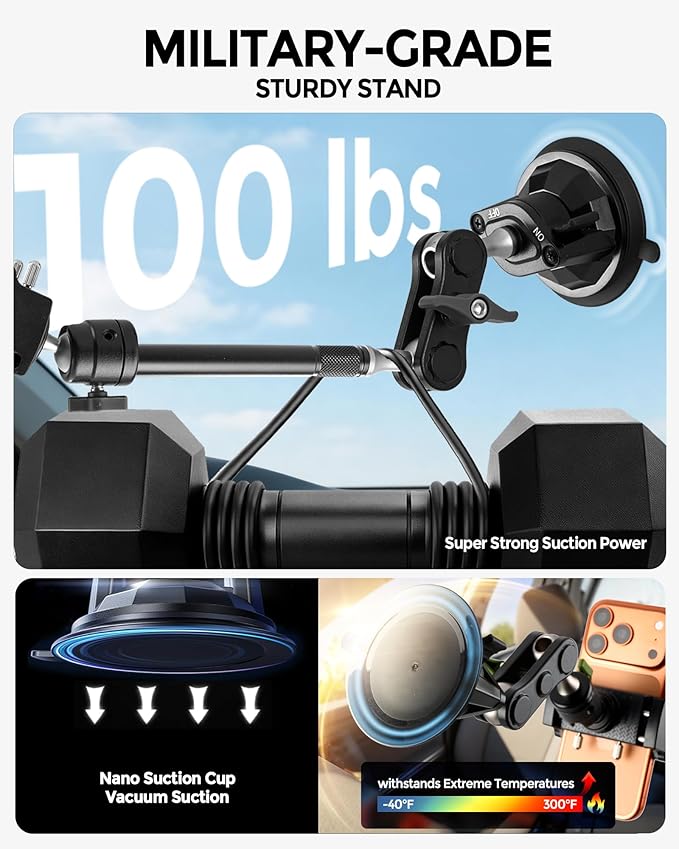 leepiya Phone Mount for car, 360° Adjustable Dashboard Windshield Car Phone Holder Mount, Ultra-Durable Metal,car Mount for Camera vlogging, Car Phone Mount for iPhone Samsung All Smartphones