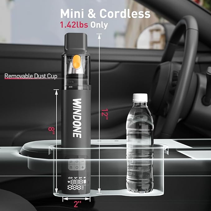 Windone Car Vacuum, 12000Pa 2-in-1 Cleaner & Tire Inflator 150PSI, 60W Brushless Motor, Cordless Handheld Vacuum & Air Pump w