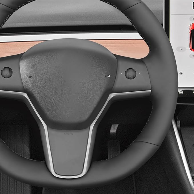 MEWANT Hand Stitched Steering Wheel Cover for Tesla Model 3 2017-2023 / Model Y 2020-2023 Accessories