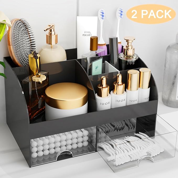 Makeup Organizer with Drawers, Cosmetic Storage for Dresser Vanity and Bathroom Countertop, Beauty Holder for Lipstick Brush,