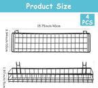 4 Pcs 15.75 x 3.94 x 1.97 Inch Black Metal Grid Wall Hanging Basket, Wire Storage Organizer Baskets with Hooks for Kitchen, B