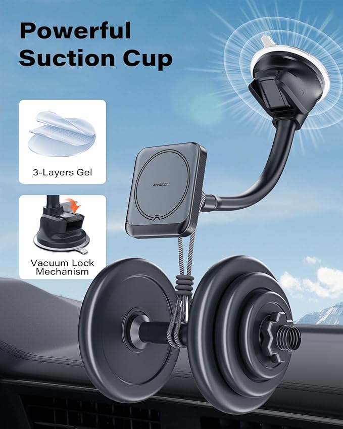 APPS2Car Magnetic Car Phone Holder, Compatible with MagSafe, Magnetic Phone Mount for iPhone 17 16 15 14 13 Series, Universal Magnet Phone Holder for Car