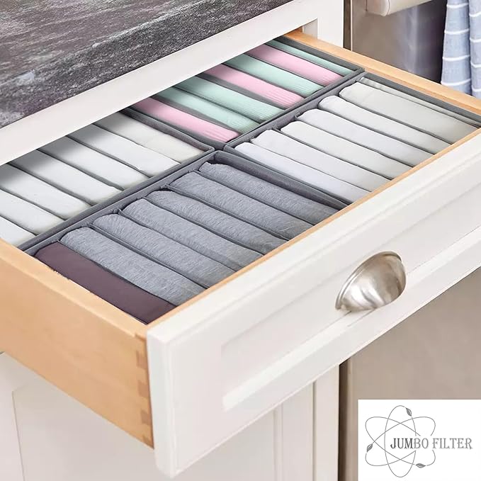 4 Pack Drawer Organizers for Clothing, 7 Grids Foldable Washable Drawer Organizer Clothes, for Folded Clothes, T-shirt, Tank 