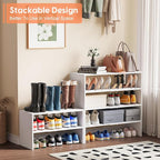 2-Tier Expandable White Shoe Rack Organizer for Closet, Stackable Shoe Rack Storage Shelf, Small Iron Wood Combination Shoe S
