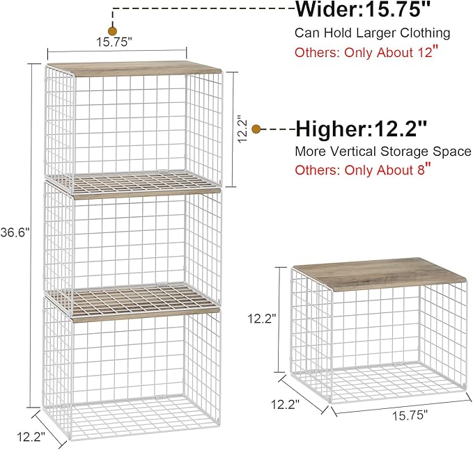 Closet Organizers And Storage Shelf, 3Pack Stackable Closet Storage Bin Basket For Clothes Sweaters With Top Board, Widened O