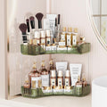 Asayuee 2-Tier Corner Bathroom Counter Organizer with Top Toothbrush Holders,Large Makeup Organizer Countertop with Brush Hol