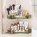 Asayuee 2-Tier Corner Bathroom Counter Organizer with Top Toothbrush Holders,Large Makeup Organizer Countertop with Brush Hol