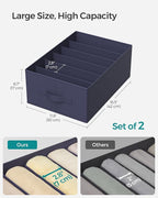 SONGMICS Set of 2 Large Size Wardrobe Clothes Organizers, 6-Compartment Foldable Drawer Organizers with Handles, 16.5 x 11.8 