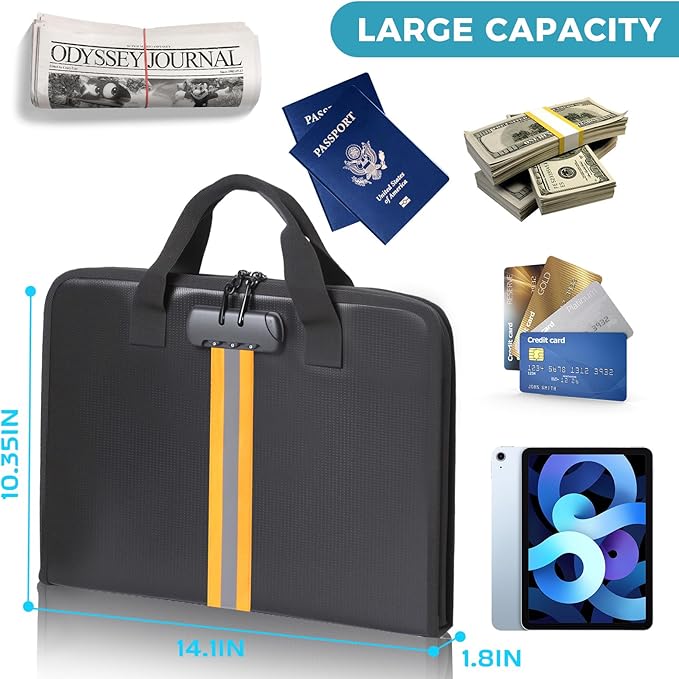 Accordion File Organizer with Combination Lock,Fireproof Expanding File Folder with Multi Pockets,13 Pockets Document Organiz