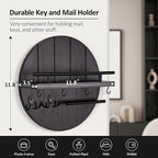 Nekon Rustic Key & Mail Organizer, Circular Wooden Key Hanger with 6 Hooks & Shelf - Wall Mount Entryway Hallway Kitchen (Bla