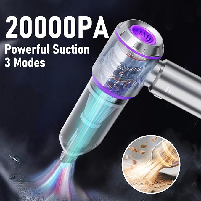 Car Vacuum Portable Cordless 20000PA High Power 4-in-1 Compressed Air Duster & Air Blower & Pump Hand Held Vacuum with Brushl
