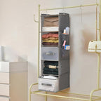 5-Tier Hanging Organizer for Closet, Fabric Closet Organizer with 2 Hooks, 2 Pull-Out Drawers, Foldable Space-Saving Storage 