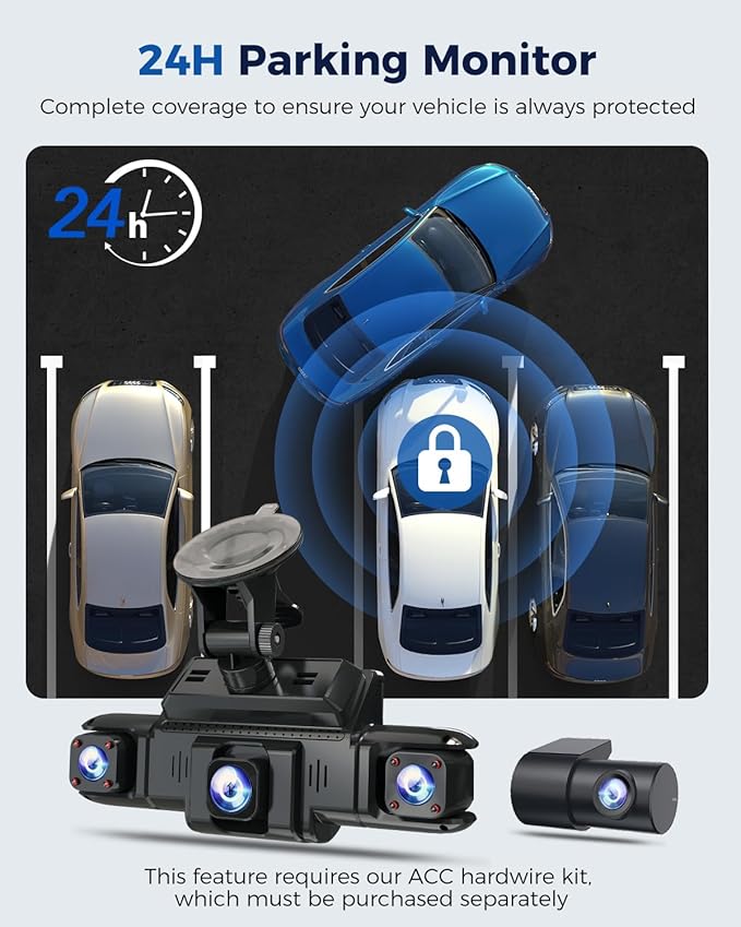360 View 4 Channel Dash Cam Front and Rear Left Right Inside Camera for Cars, GPS and 5G Band WiFi, Night Vision, 160 Wide An