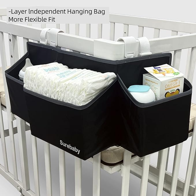 Hanging Baby Diaper Caddy, 3-in-1 Changing Table Diaper Organizer Holder For Baby Crib, Nursery Organization Diaper Stacker S
