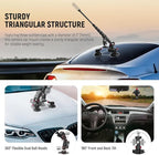 NEEWER Triple Suction Cup Car Mount Compatible with Insta360 X5 X4 GoPro DJI OSMO 360 Cameras, Quick Release Outside Windshield Magic Arm Mount Kit with 2 in 1 Extension Pole/Selfie Stick, CA065
