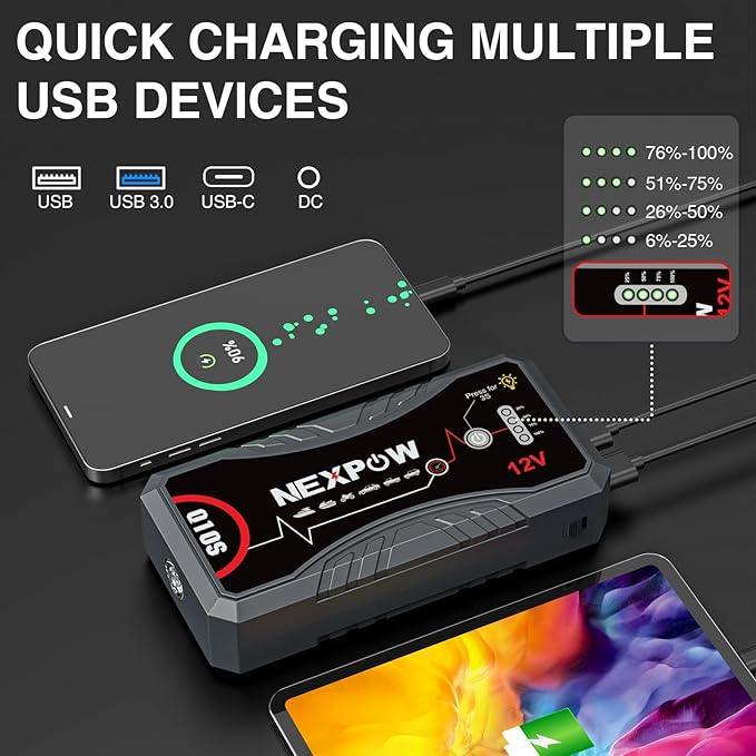 NEXPOW Car Jump Starter 2026 Upgraded Car Battery Jump Starter Pack 3000A Peak for Up to 9.0L Gas and 7.0L Diesel Engine 12V