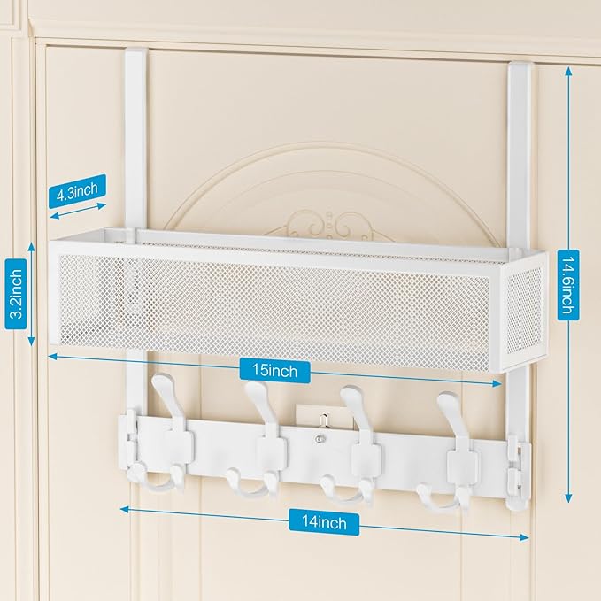 Over The Door Hooks Organizer, Over The Door Coat Rack with 12 Coat Hooks, Door Hanger Towel Rack, Back of Door Storage for B