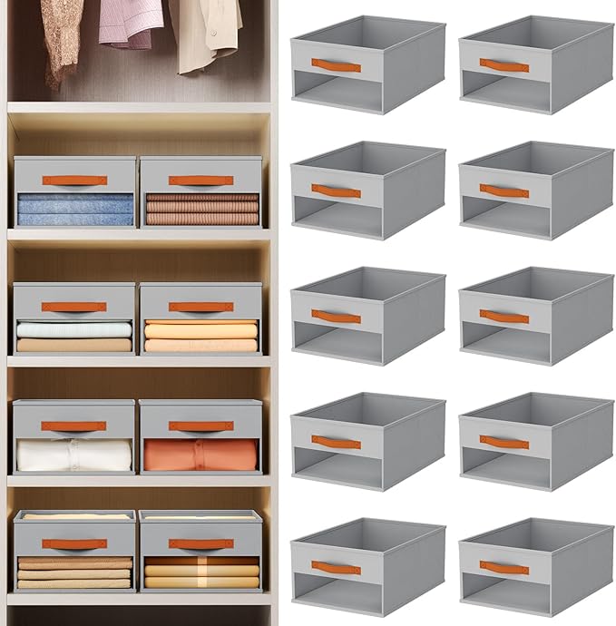 Homsorout Drawer Organizers and Storage - 10 Pack Foldable Pants Organizer with Clear Window & Handles, Fabric Closet Organiz