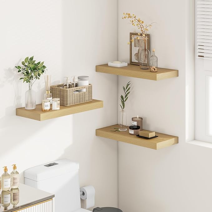 Vivelove 12 Inch Deep Floating Shelves 24 inch Long, 24 x 12 Wide Display Shelves with Invisible Brackets, Shelf for Bedroom 