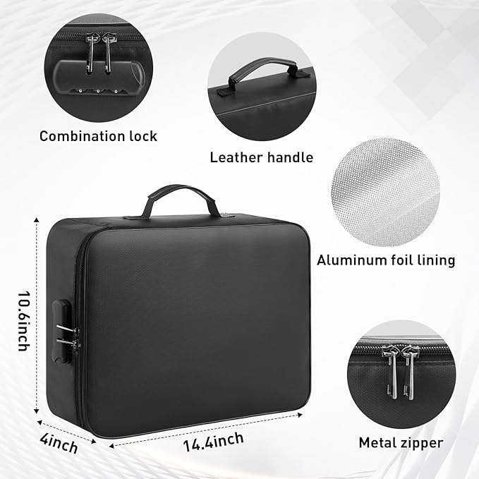 5200°F Fireproof Document Bag with Lock - Mondoshop Heat-Insulated Fireproof Document Box, Important Document Organizer, Port