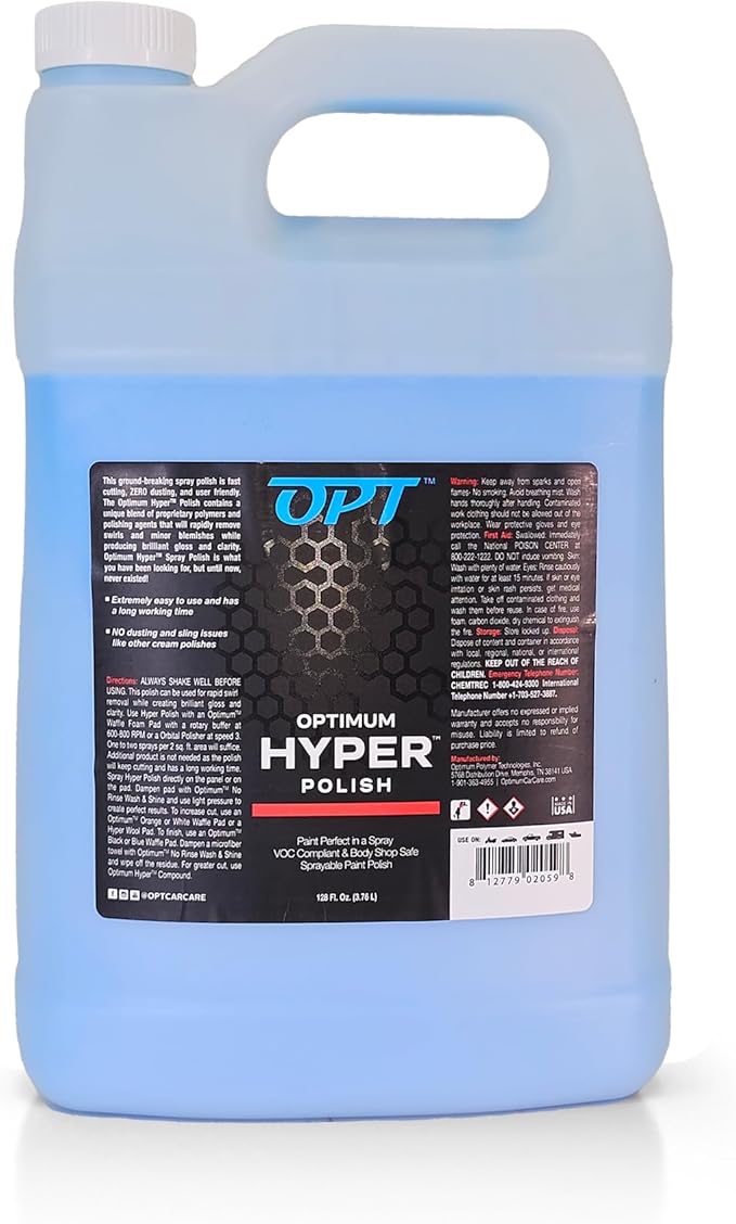 Optimum Hyper Polish - Sprayable Car Polish for Paint Correction, Buffing, Auto Detailing, Non-Staining, Non-Dusting, No Fillers, Body Shop Safe, Safe On Paint and Plastic Trim (1 Gallon)