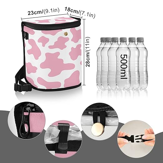 linqin Pink Cow Print Car Trash Can with Lid Leak Proof Car Trash Bag Waterproof Car Garbage Can, PolyesterTrash Bin Hanging for Minivan SUV Truck