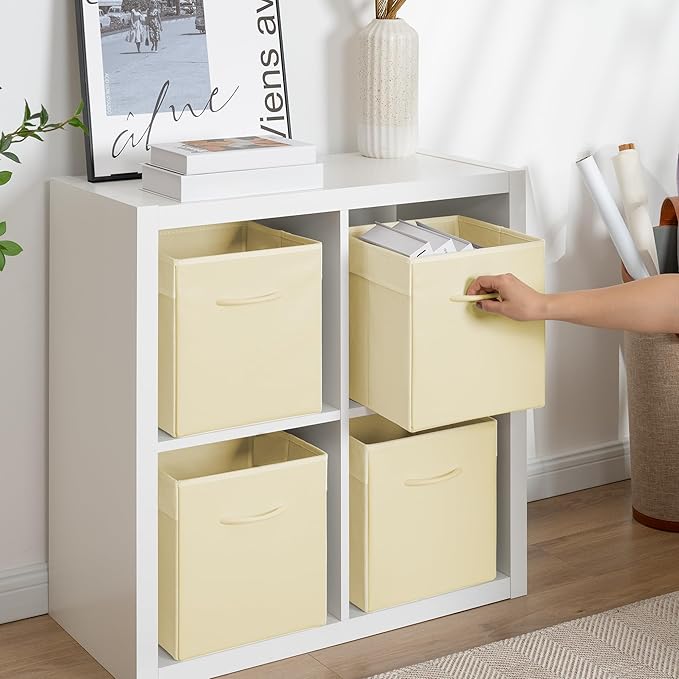 StorageWorks Beige Storage Cubes, 11 Inch Cube Storage Bins with Handle, Cube Storage Organizer Bins for Shelves and Closet, 