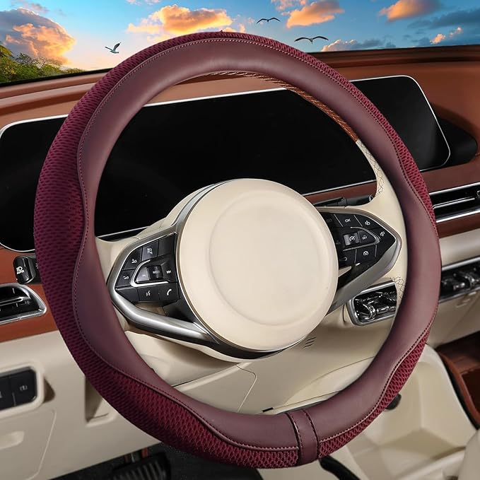 ZHOL Steering Wheel Cover,Premium Microfiber Leather,Non-Slip Breathable and Sweat-Resistant,Universal 15 Inch Steering Wheel